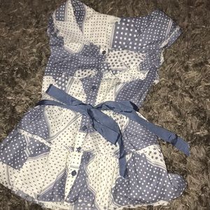 Blue and white peplum pleated top, like new.